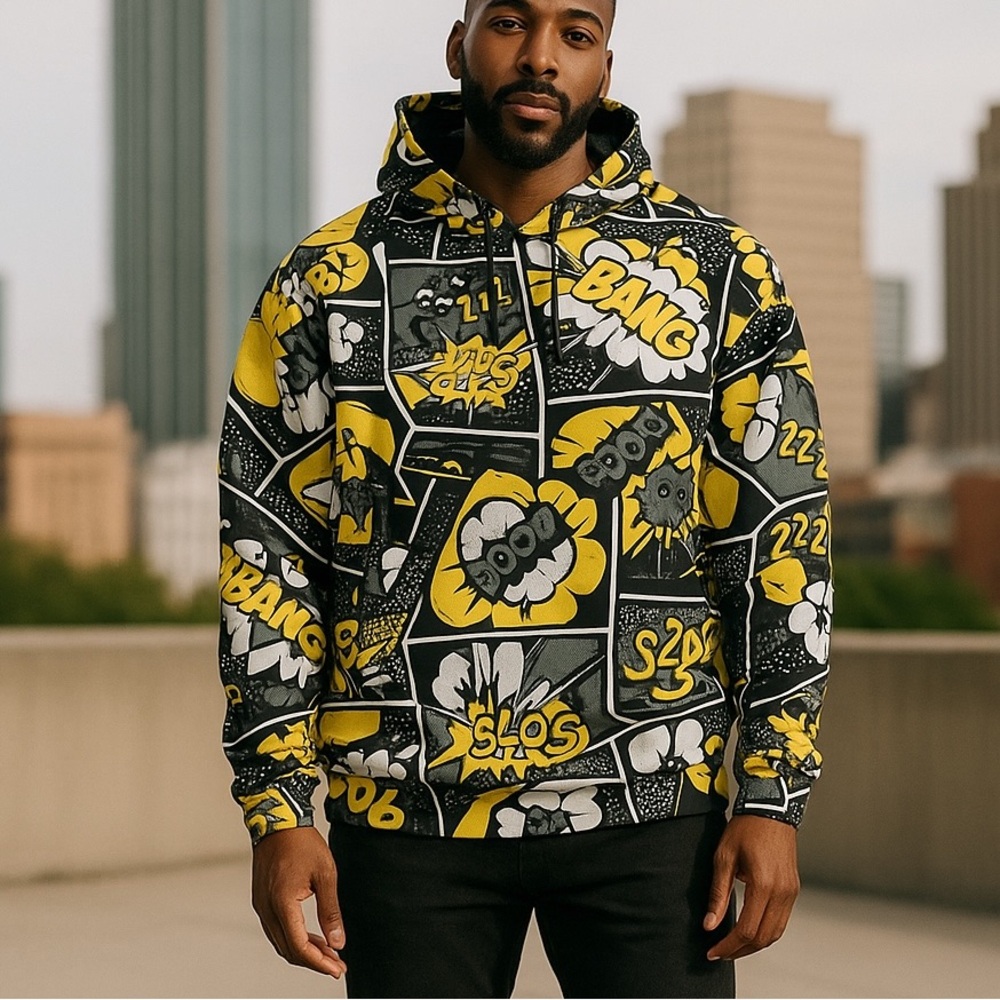 Oh Snap by Drill Clothing‎ Co. cartoon Graphic Hoodie shirt grey yellow medium